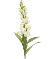 Der Kunstblumen-Fingerhut 90 cm weiß hat grüne Blätter und weiße, gefleckte Röhrenblüten – ideal für luxuriöse Dekoration oder als auffälliger Akzent in einem Kunstblumenstrauß.