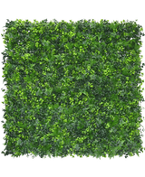 Die UV-feuerhemmende Kunsthecke Matt Mix 50x50 cm ist eine quadratische Platte mit dichten, gemischten grünen Kunstblättern, die einem üppigen vertikalen Garten ähneln. Es ist UV-beständig und feuerhemmend für den langfristigen Einsatz im Außenbereich.
