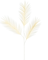 De Kunsttak Varen Groot 101 cm wit heeft een delicaat, lichtgeel palmblad met drie vertakte bladeren tegen een effen witte achtergrond.