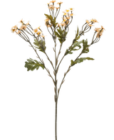 De Kunstbloem Mini Daisy 61 cm creme is een enkele kunstbloemenstengel met meerdere takken, groene bladeren en kleine crèmekleurige margrietachtige bloemen tegen een effen witte achtergrond.