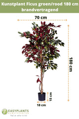 Kunstpflanze Ficus grün/rot 180 cm feuerhemmend