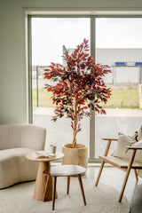 Kunstpflanze Ficus grün/rot 180 cm feuerhemmend