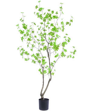 De Kunstplant Enkianthus 180 cm heeft slanke, vertakkende stengels en kleine, heldergroene bladeren tegen een effen witte achtergrond.