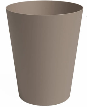 De Plantenbak Porto Ø40cm x H50cm is een effen, cilindervormige taupe plantenbak met een glad oppervlak en licht uitlopende bovenkant, tegen een witte achtergrond.