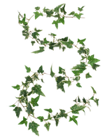 De Kunst Boston klimop slinger groen-wit 180 cm UV is vormgegeven in de vorm van het getal 8, met groene en witte klimopranken tegen een effen witte achtergrond.