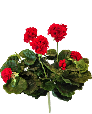 Een levendige tros Kunst Geranium van 40 cm met ronde groene bladeren op meerdere stelen, tegen een effen witte achtergrond.